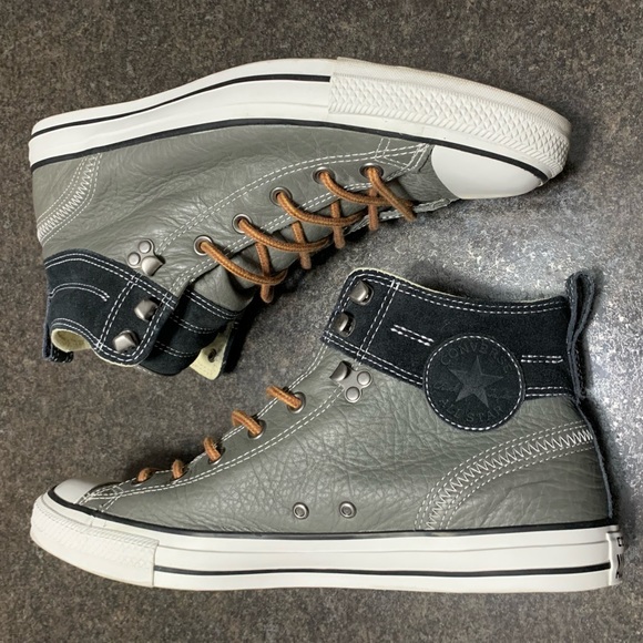 Converse Gray Black Brown Leather Hiking Boot Lace Up High Top